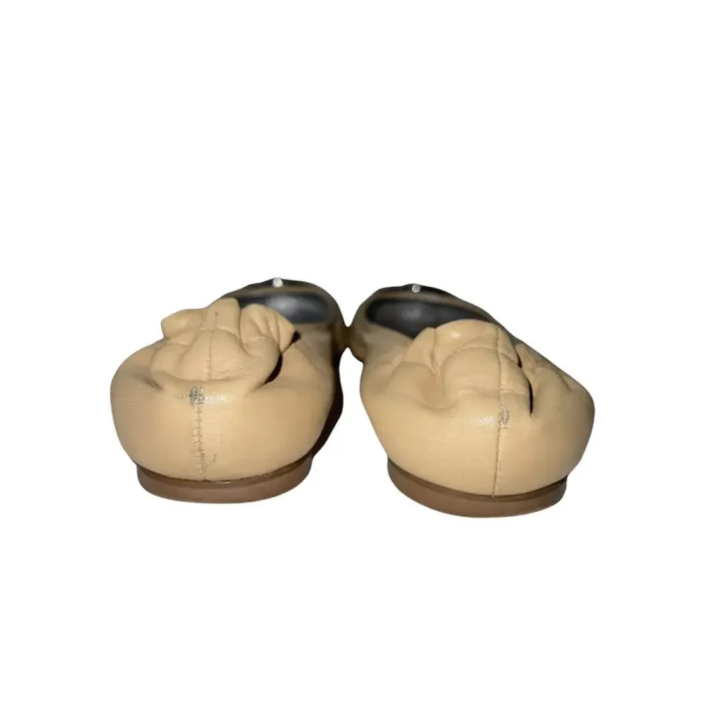 Tory Burch Beige and Silver Serena Mirror Leather Ballet Flats Size 6